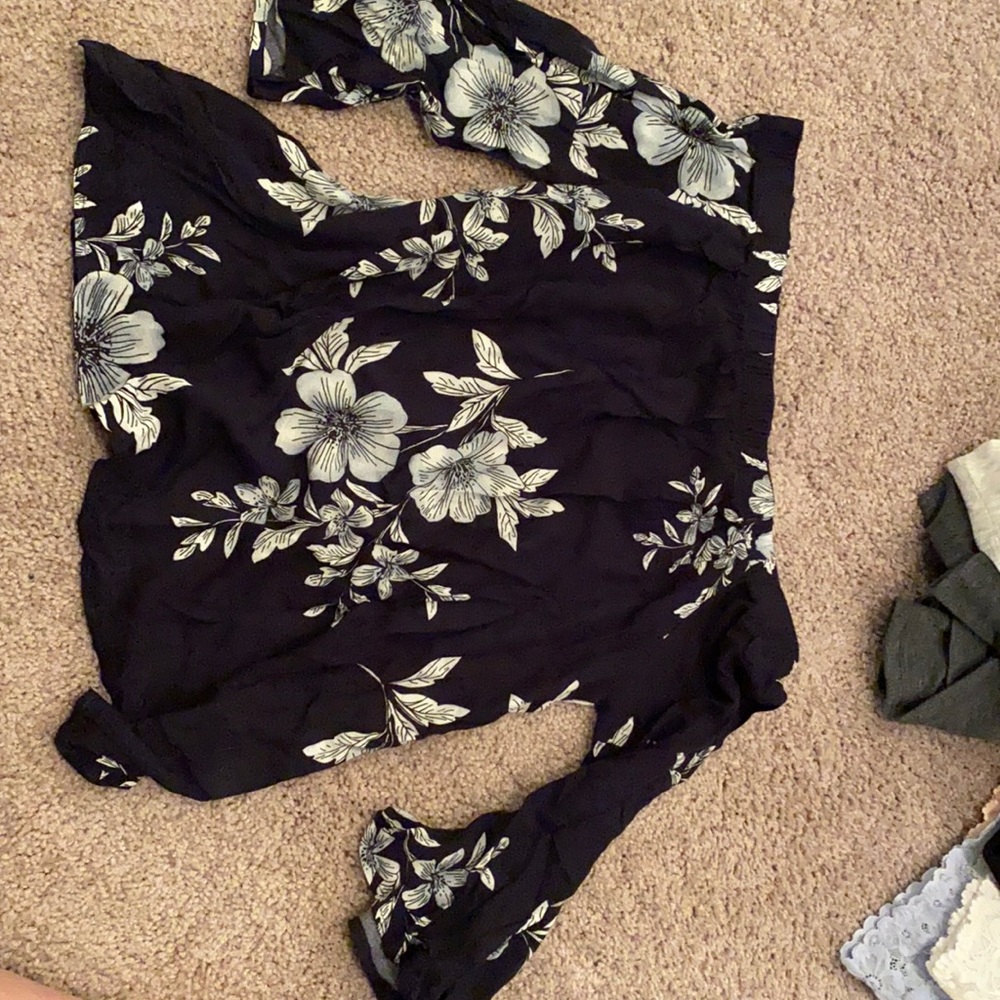 Off the shoulder floral navy top